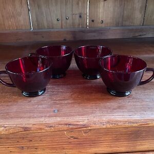 Depression Glass Royal Ruby Red Vintage Glass Tea Punch Cups Lot of 4